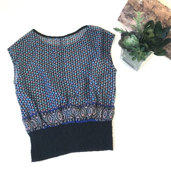 Candies Womens Top Sheer Short Sleeves Blue Print - Picture 3 of 5